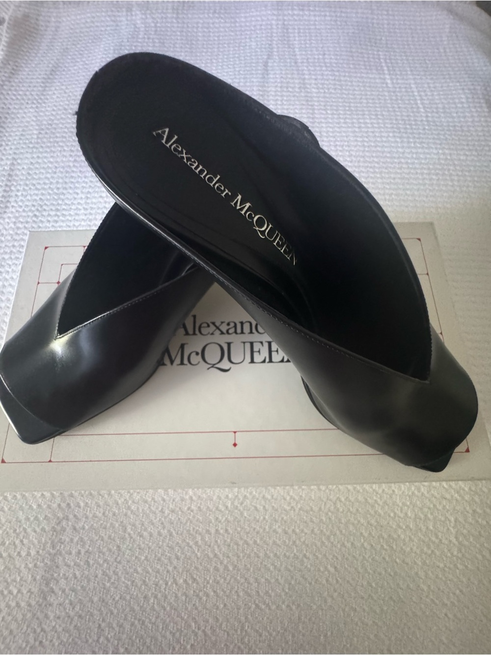 Alexander McQueen Black Leather Square-Toe Slip-Ons